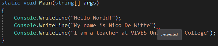 Syntax Error indicated by Visual Studio